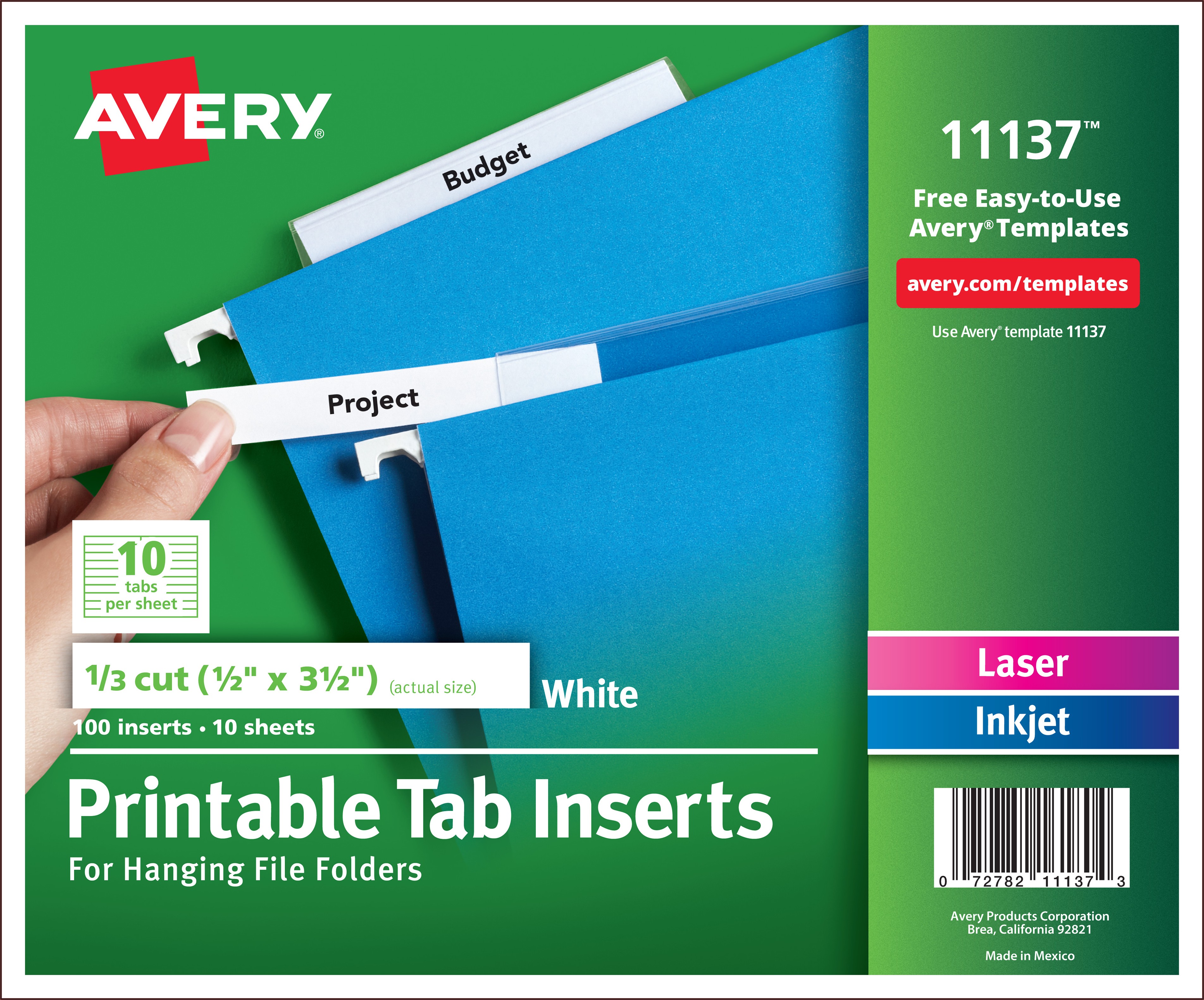 Avery Tab Inserts Template 11137
