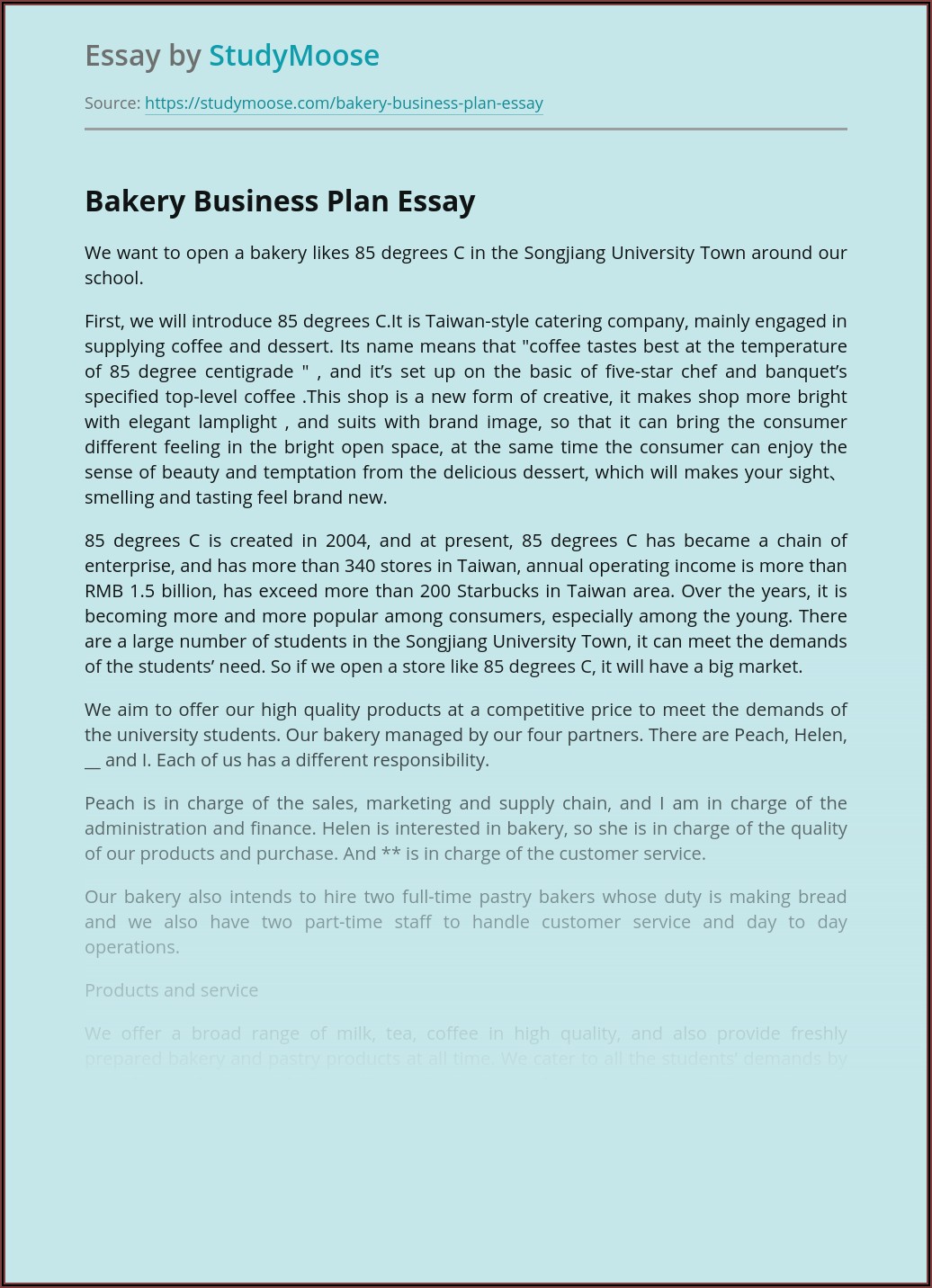 business plan for bakery industry