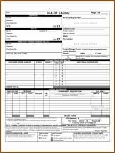 Bill Of Lading Form