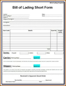 Bill Of Lading Form Excel