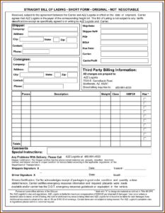 Bill Of Lading Form Word Document
