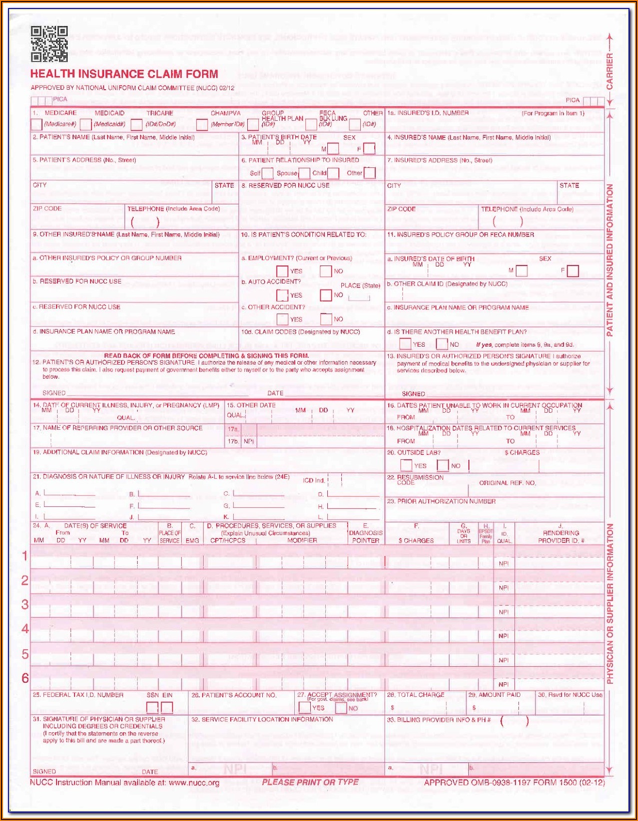 Blank Cms 1500 Claim Form Pdf