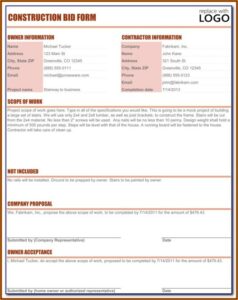 Blank Construction Estimate Form