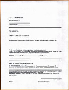 Blank Quit Claim Deed Form Kansas