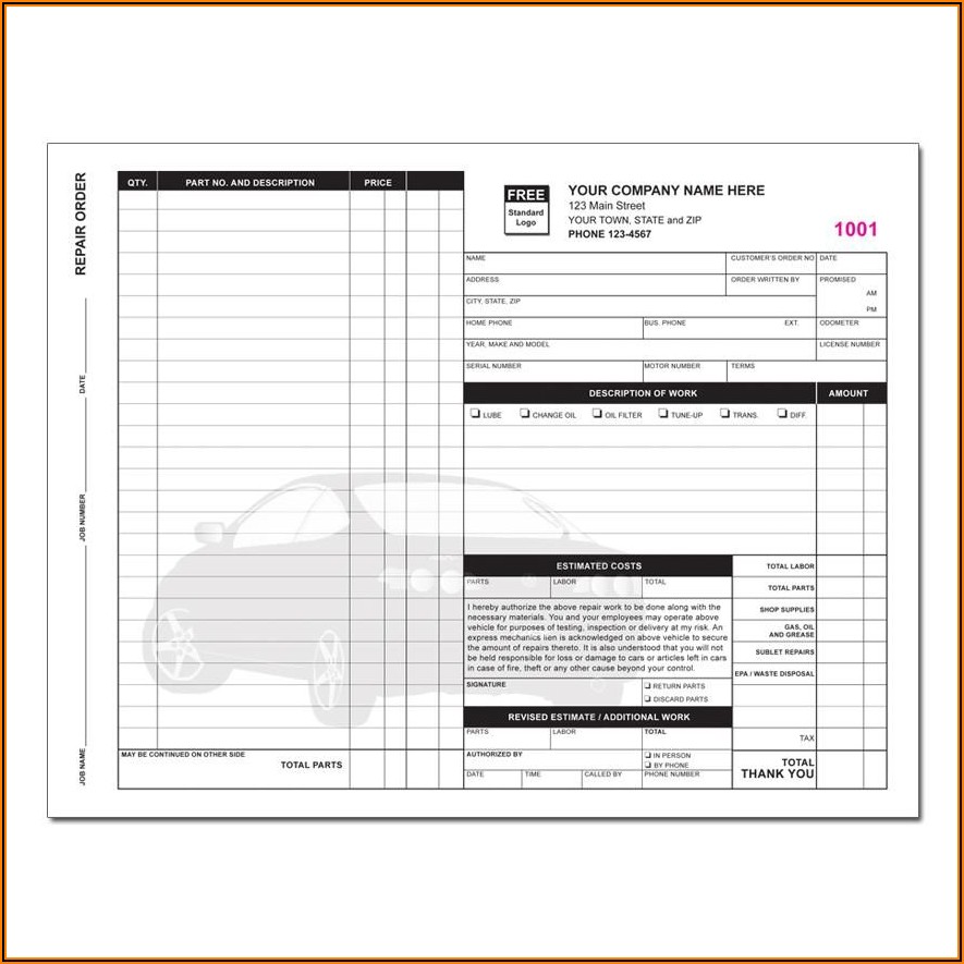 Body Shop Work Order Forms