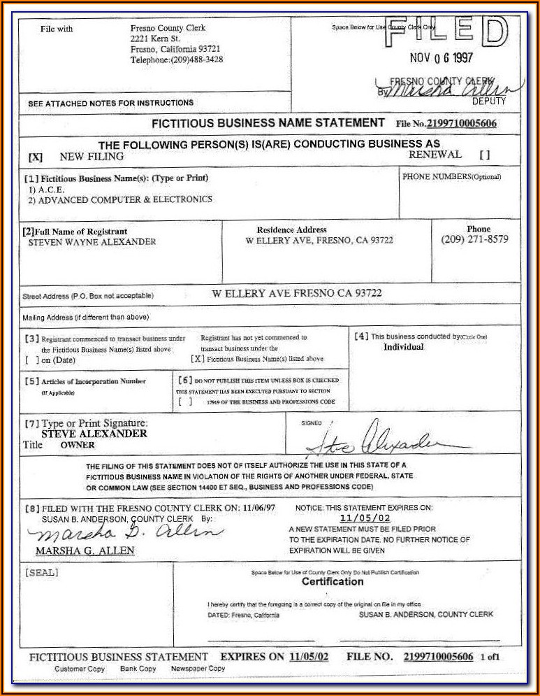 California Fictitious Business Name Form Riverside County