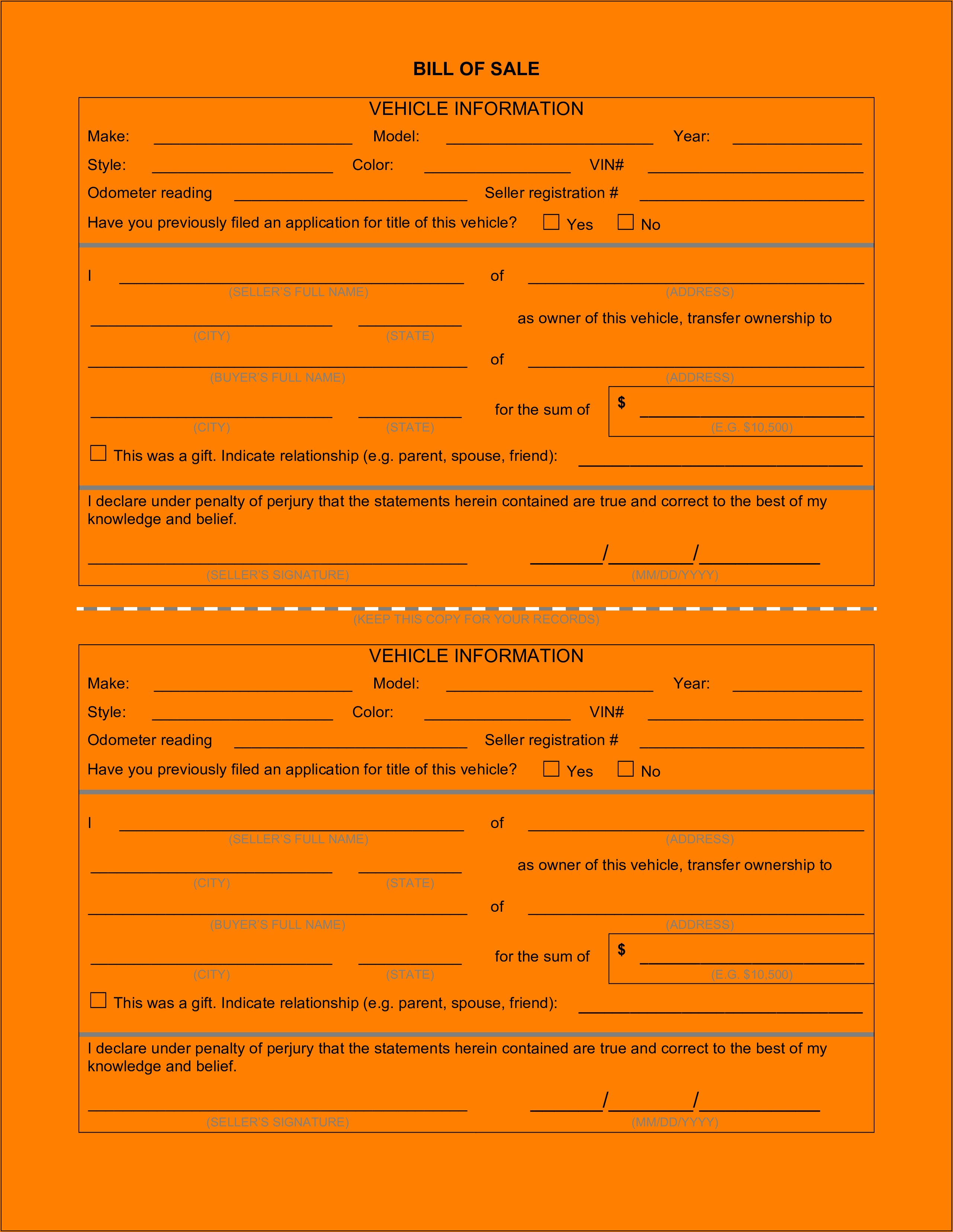 Car Sale Receipt Form Download