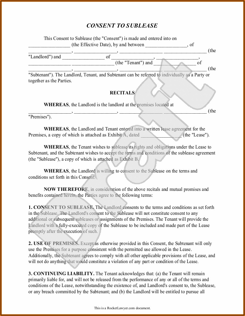 Consent To Sublease Form Template