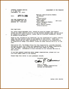 Copy Of Irs 501(c)3 Form