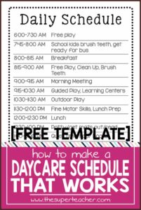 Daycare Schedule Template Free