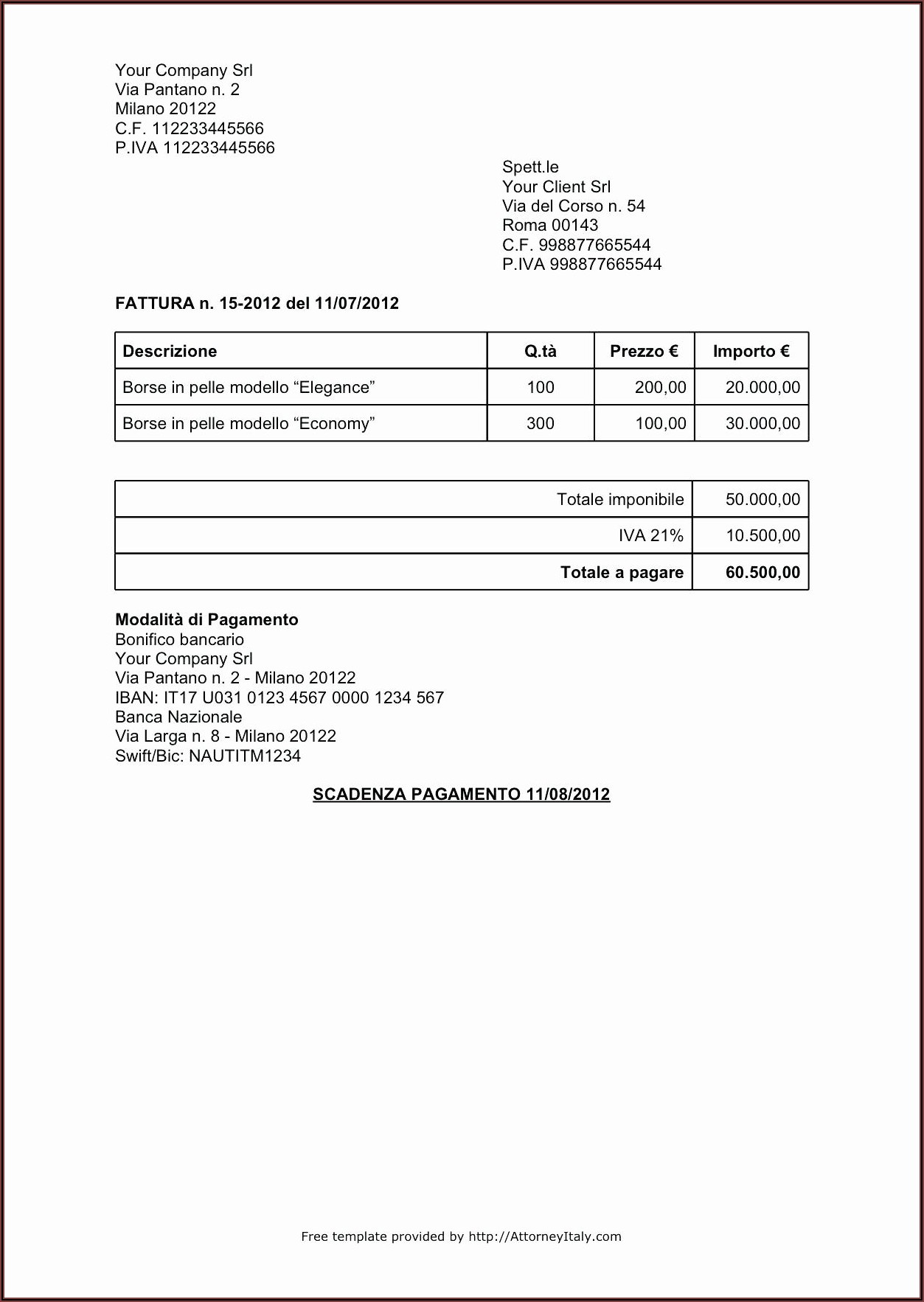 Example Invoice For Services Rendered