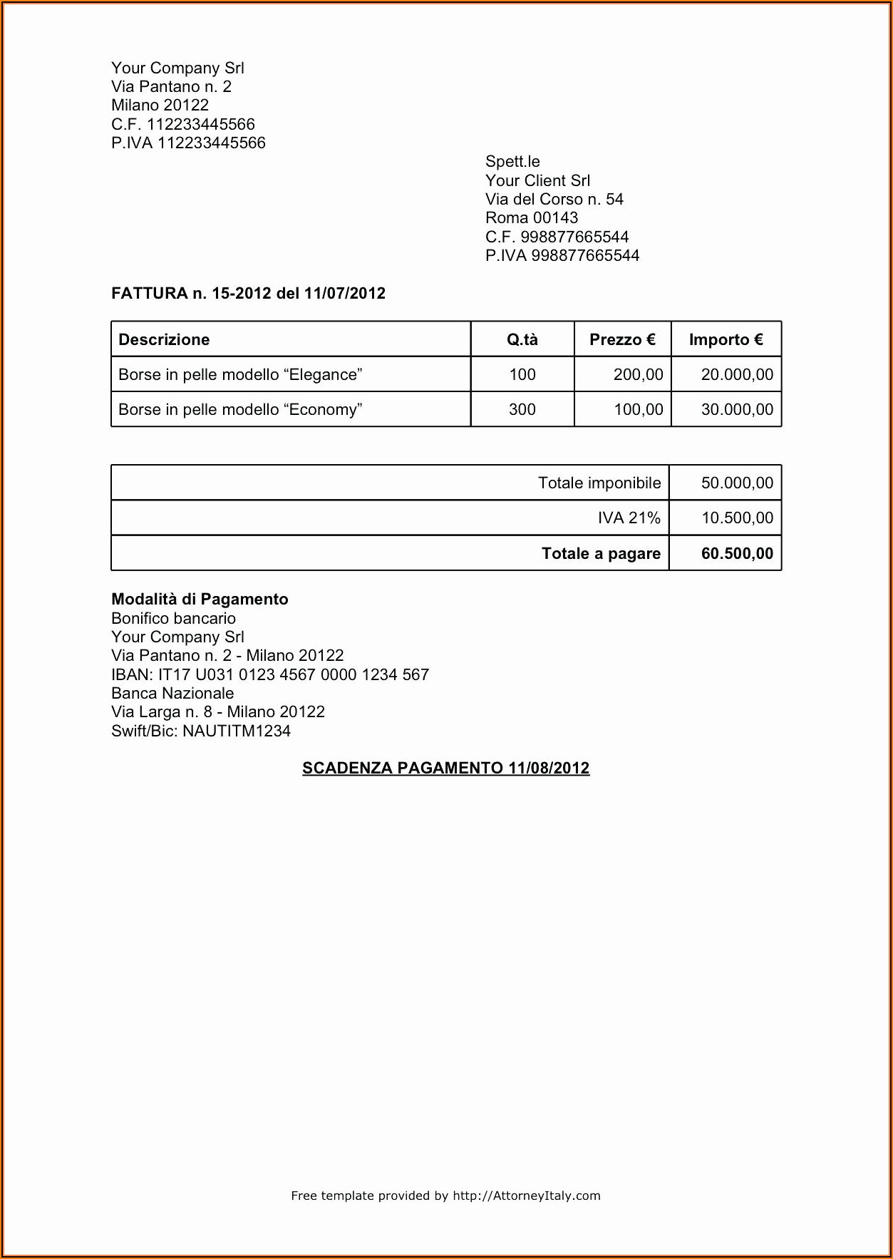 Example Of Invoice For Services Rendered