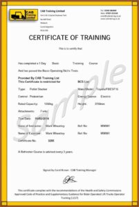 Forklift Certification Template Card