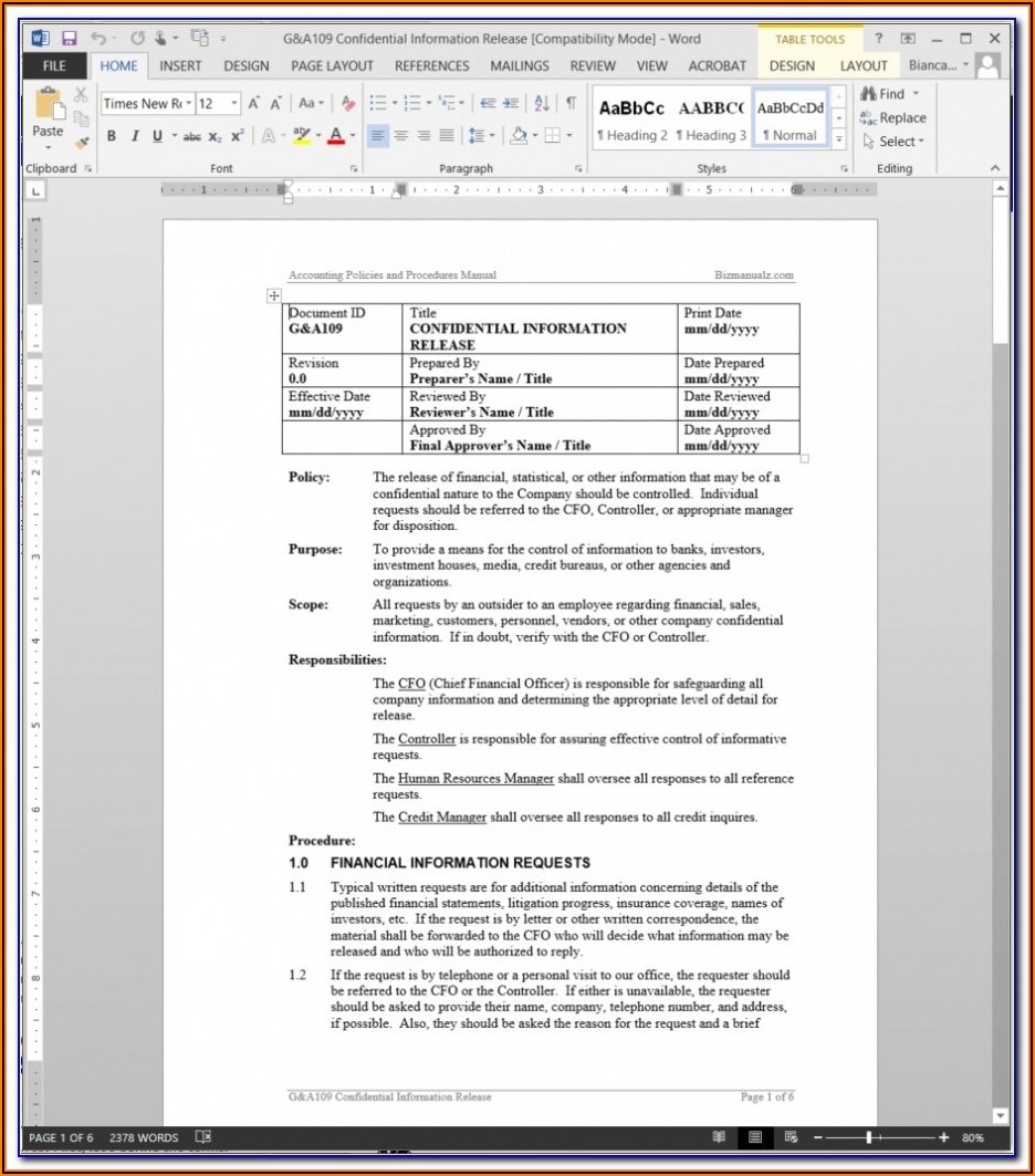 Free Accounting Policies And Procedures Manual Template