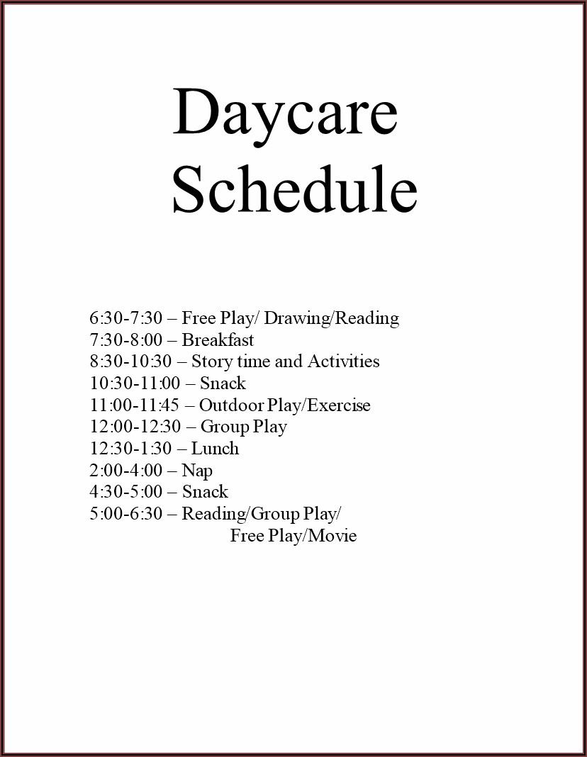 Free Daycare Daily Schedule Template