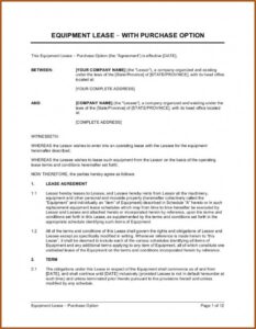 Free Equipment Lease To Own Agreement Template