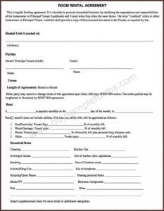 Free Room Rental Agreement Template Word Uk