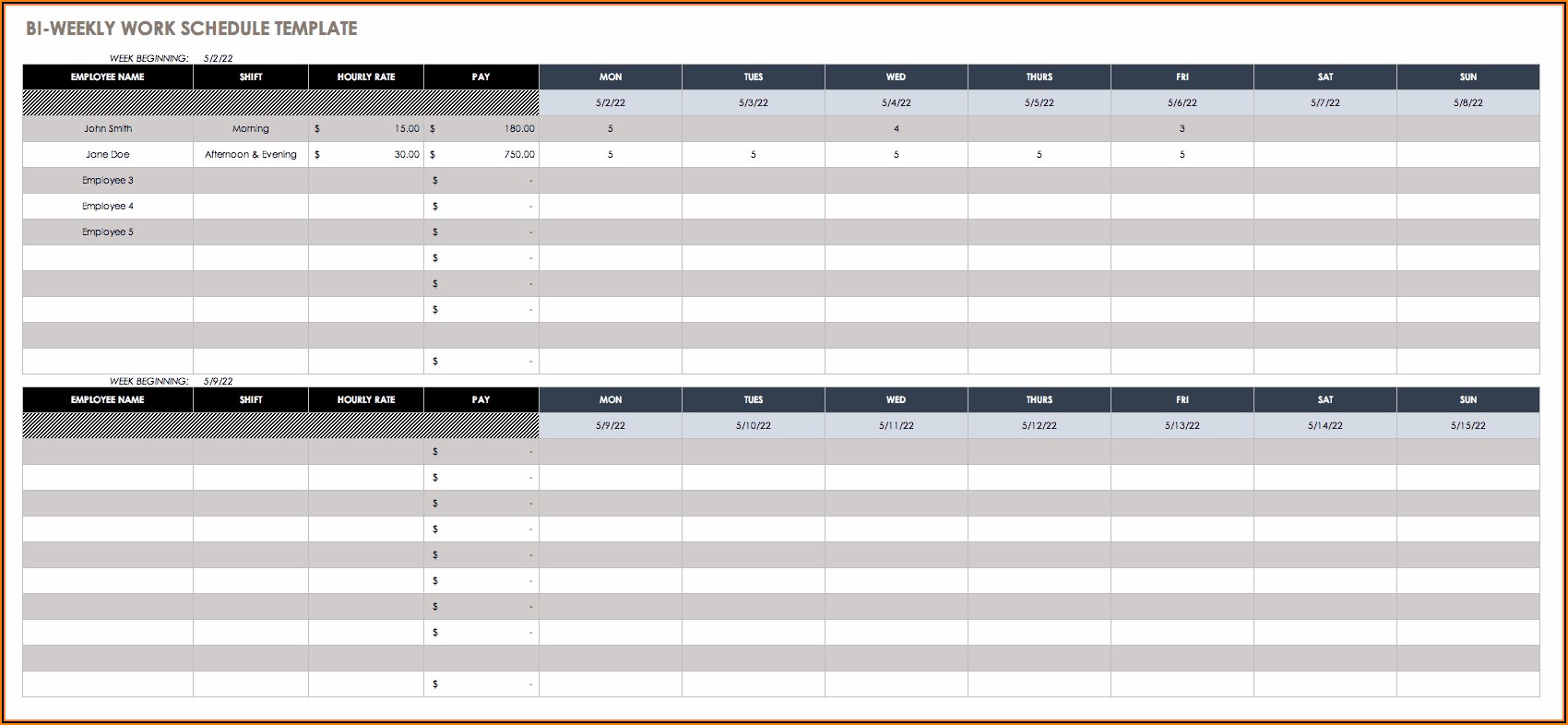 Free Weekly Employee Work Schedule Template Excel