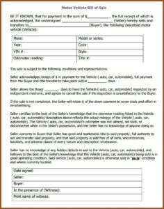 Illinois Motor Vehicle Bill Of Sale Template