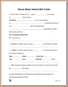 Illinois Vehicle Bill Of Sale Template Fillable Pdf