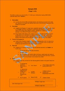 Last Will And Testament Australia Template Free