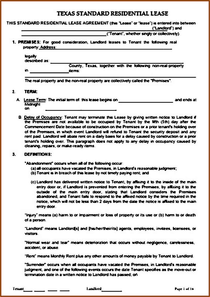 Lease Agreement Template For Texas