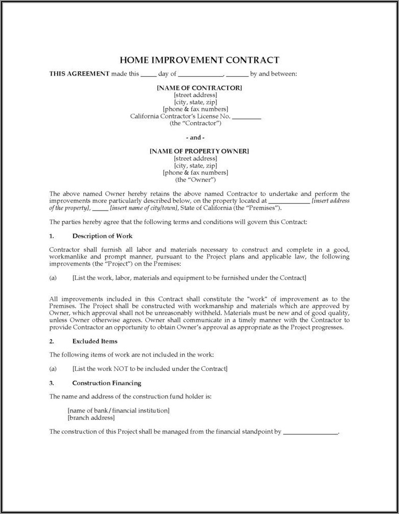 Maryland Home Improvement Contract Template