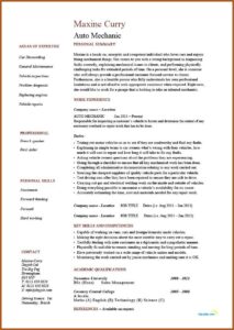 Mechanic Cv Template Uk