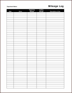 Mileage Log Template Free Printable