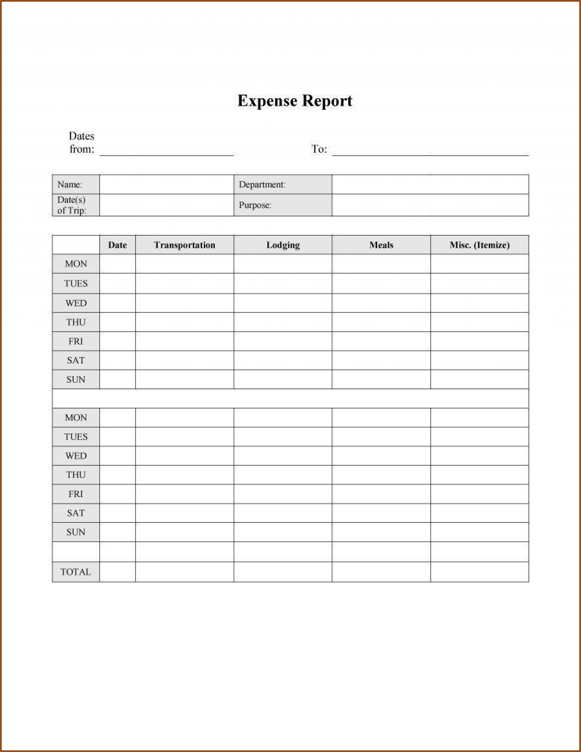 Monthly Expense Report Template Free Download
