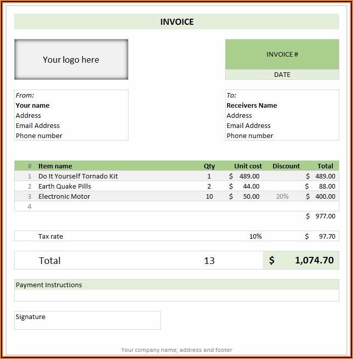 Ms Excel Invoice Template Free