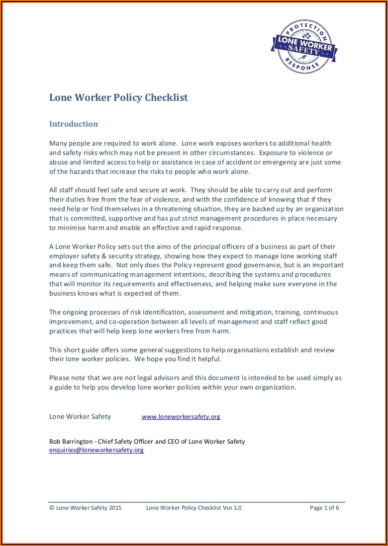 Office Lone Working Policy Template