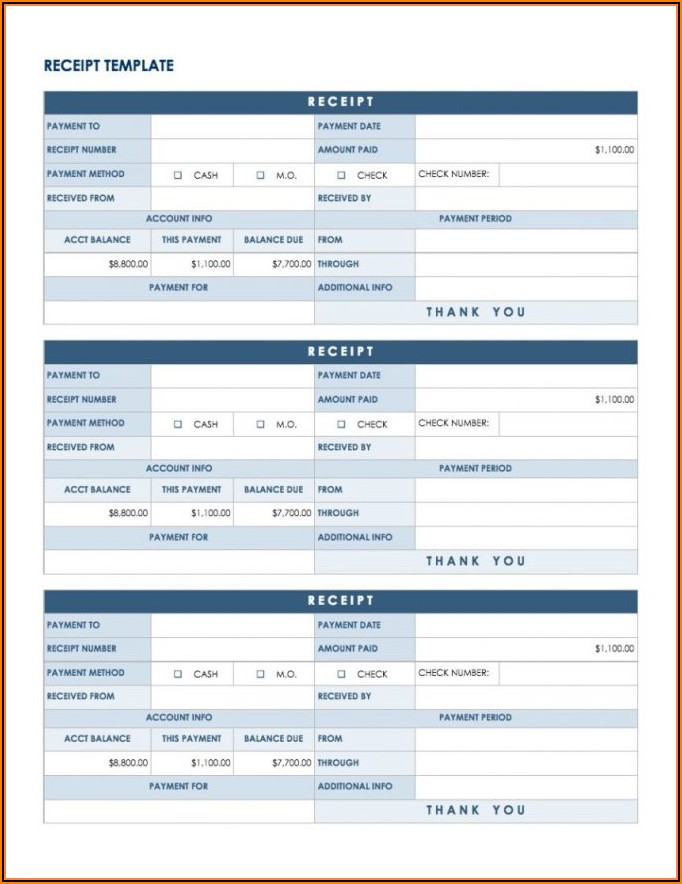 Payment Receipt Template Excel