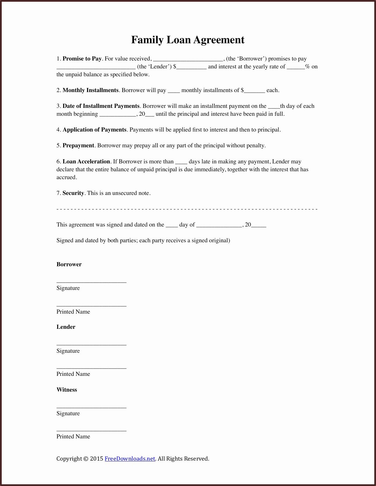 Personal Family Loan Agreement Template