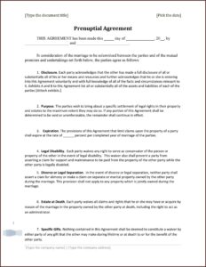 Prenuptial Agreement Template Word Texas