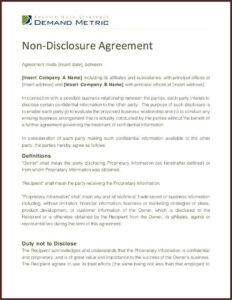 Printable Non Disclosure Agreement Form