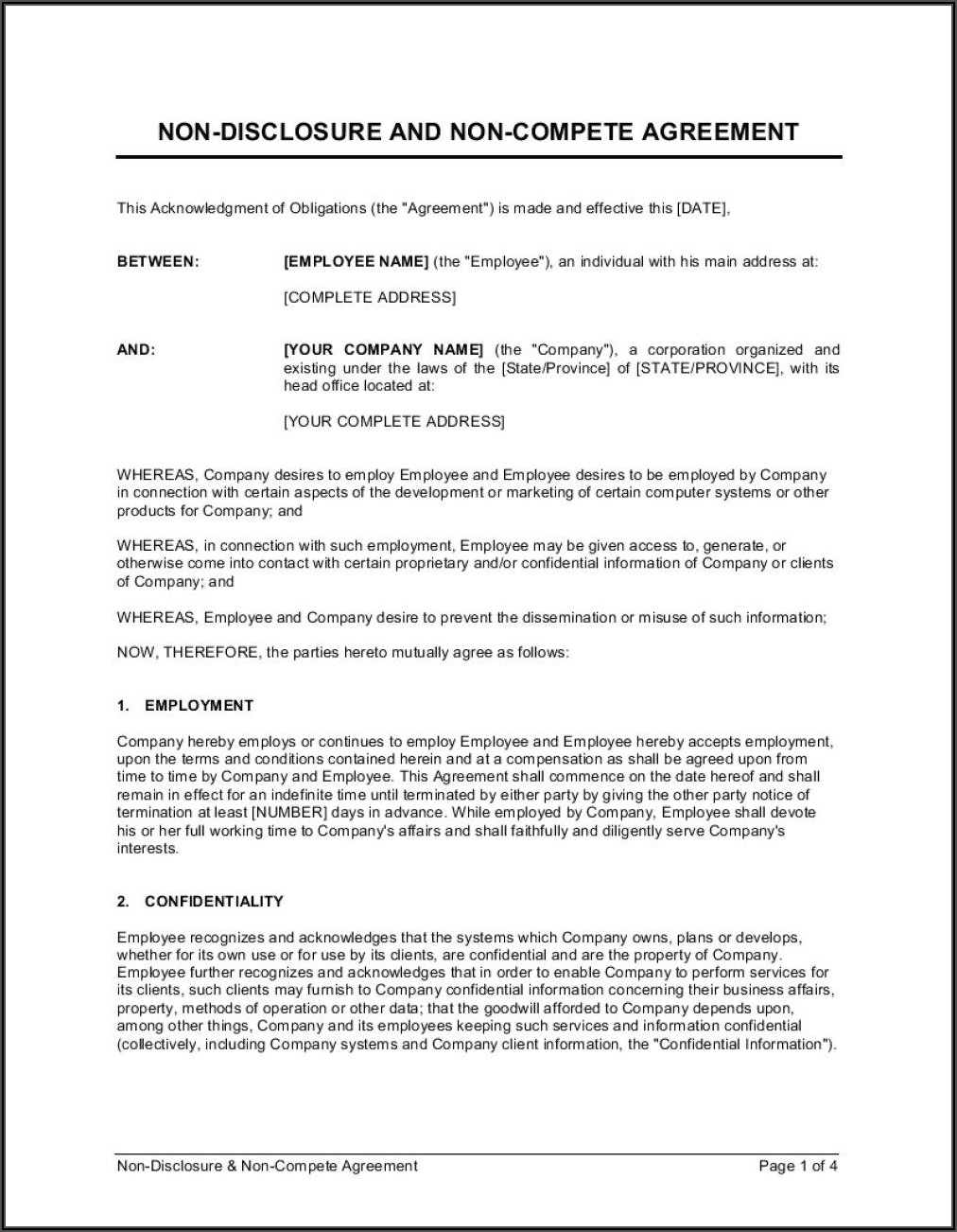 Printable Non Disclosure Agreement Template