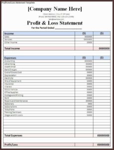 Profit And Loss Statement Template