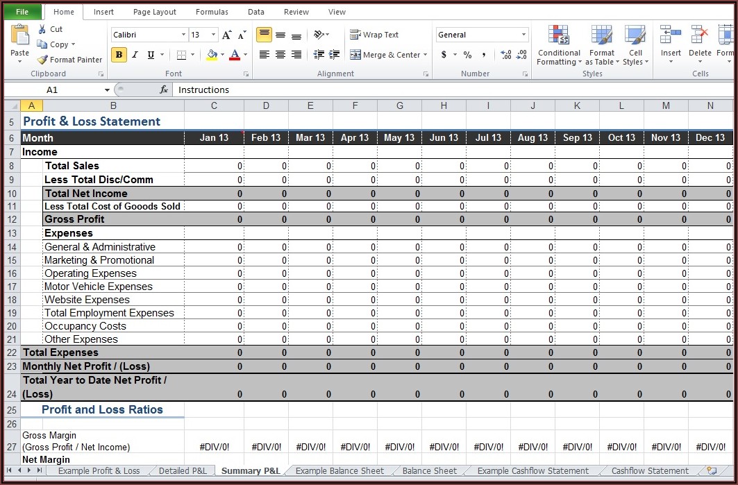 Profit And Loss Statement Template Excel