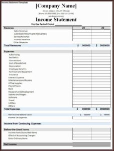 Profit And Loss Statement Template Numbers