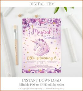 Purple And Gold Birthday Invitation Template