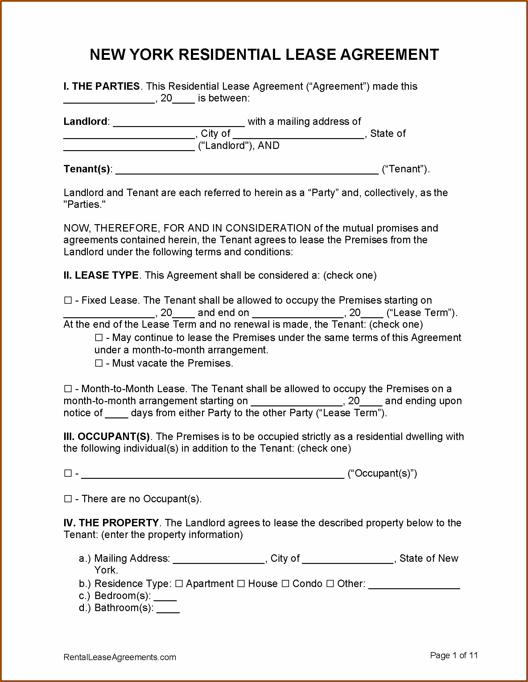 Rental Lease Agreement Template Ny