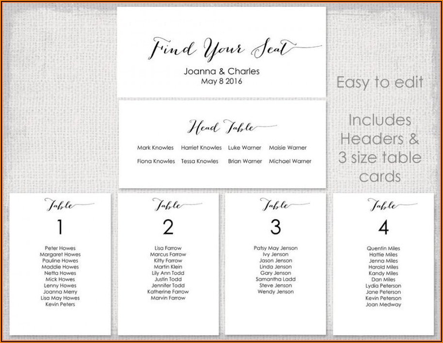 Seating Cards Template Free