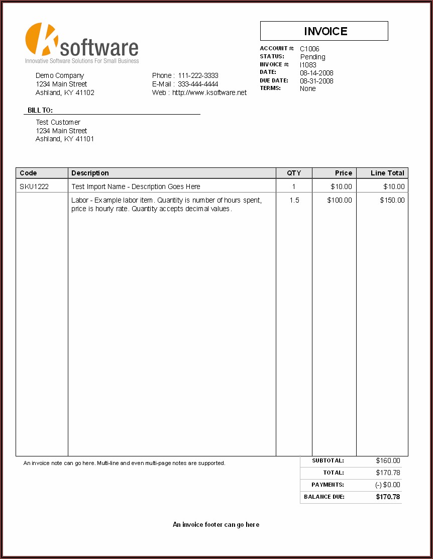 Simple Invoice Template For Services Rendered