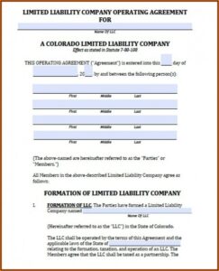 Single Member Llc Operating Agreement Colorado Template