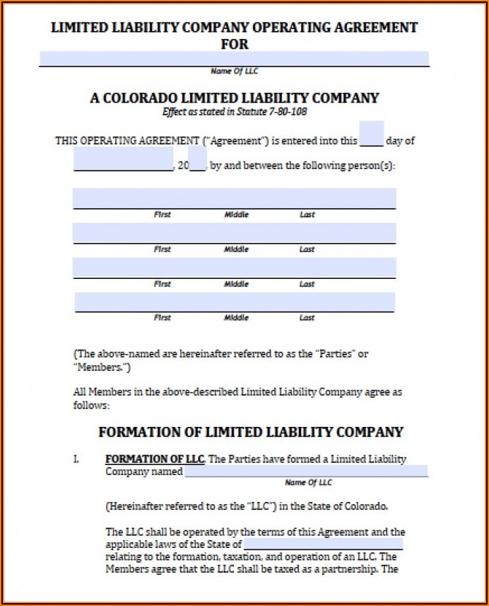 Single Member Llc Operating Agreement Colorado Template