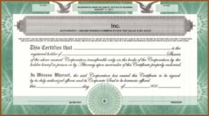 Stock Certificate Template Delaware
