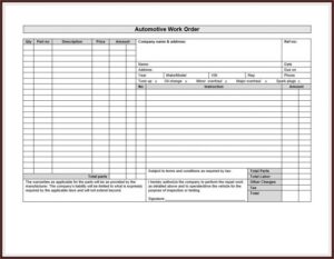 Vehicle Work Order Template
