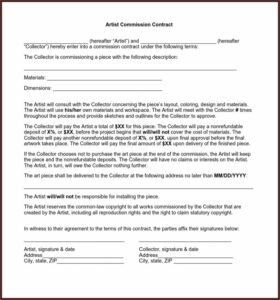 Visual Artist Contract Template Free