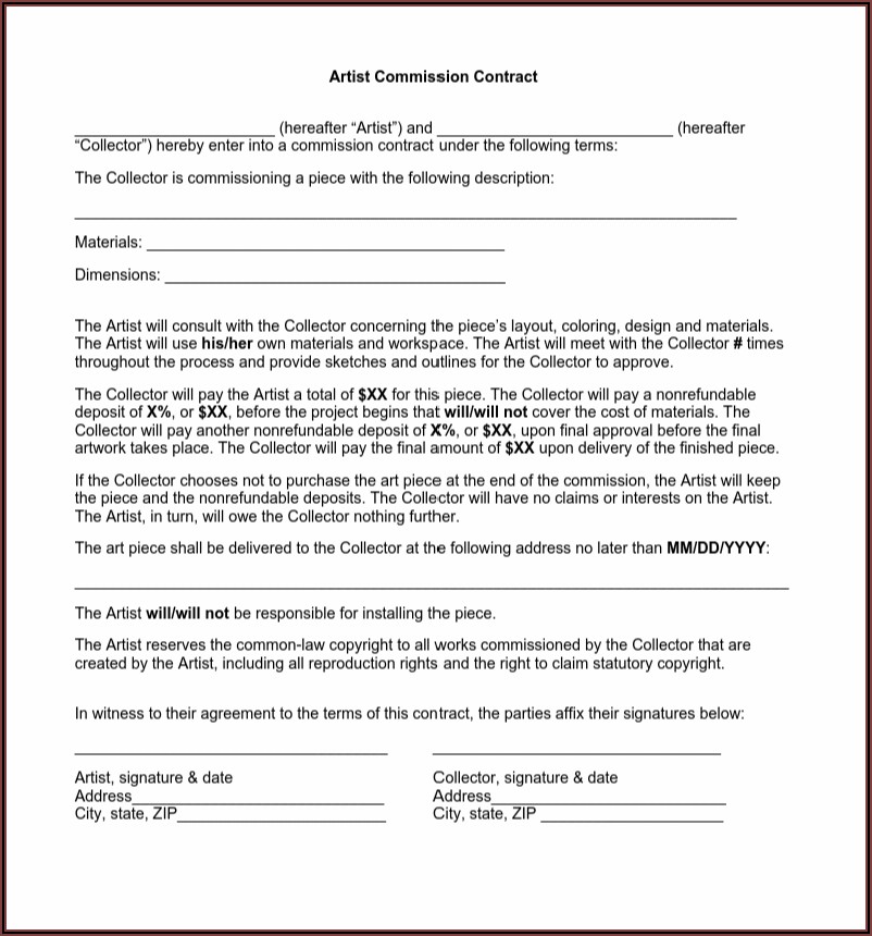Visual Artist Contract Template Free